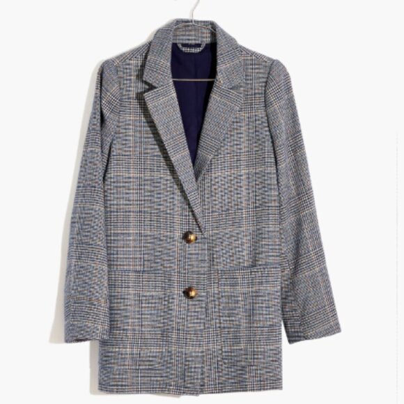 NWT Madewell Dorset Blazer in Navy Blue Glen Plaid XXS $163 - Picture 1 of 12